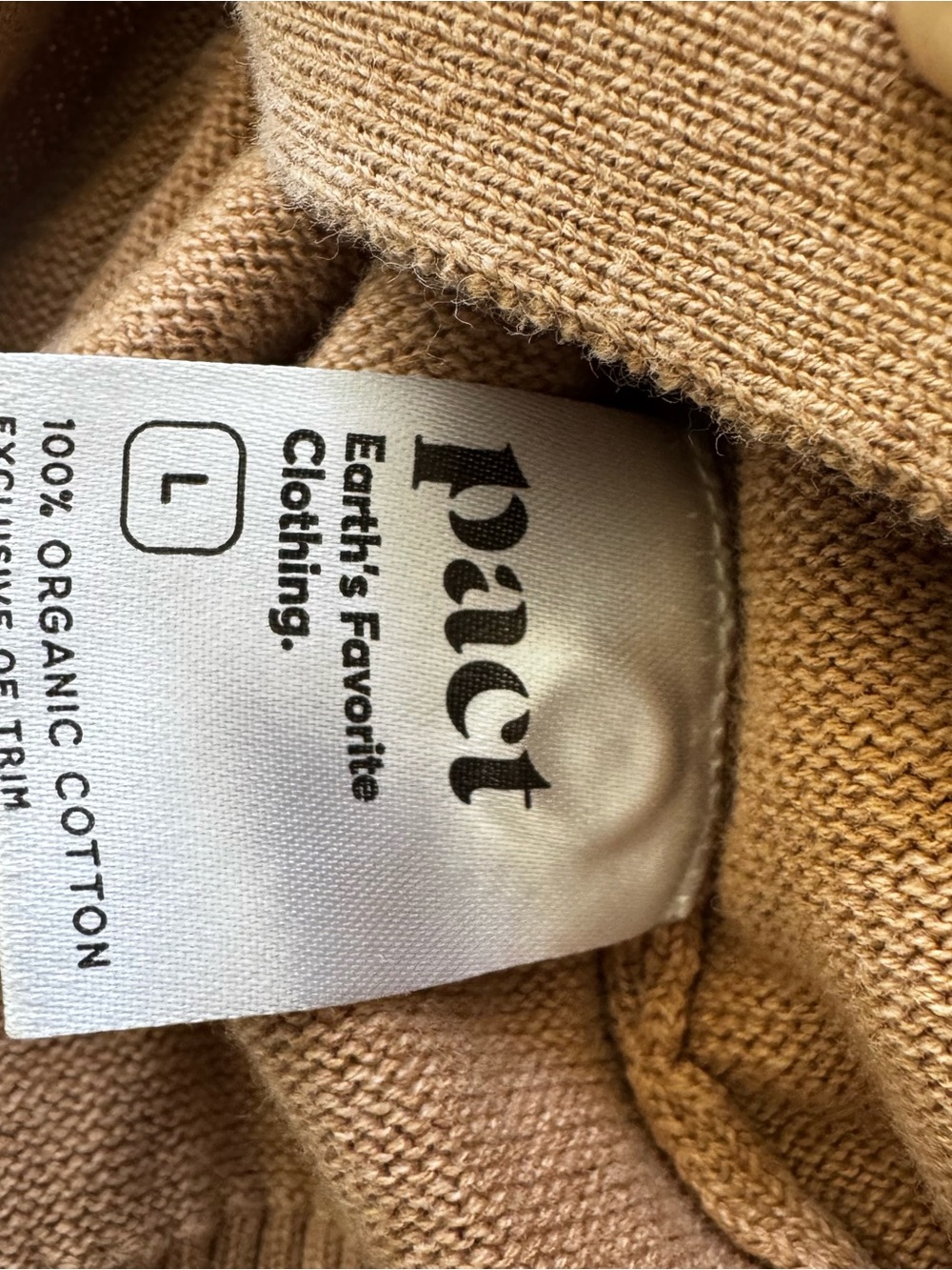 Pact Organic Camel Brown Cardigan Sweater Size L V Neck Button Down Cotton - Picture 4 of 4